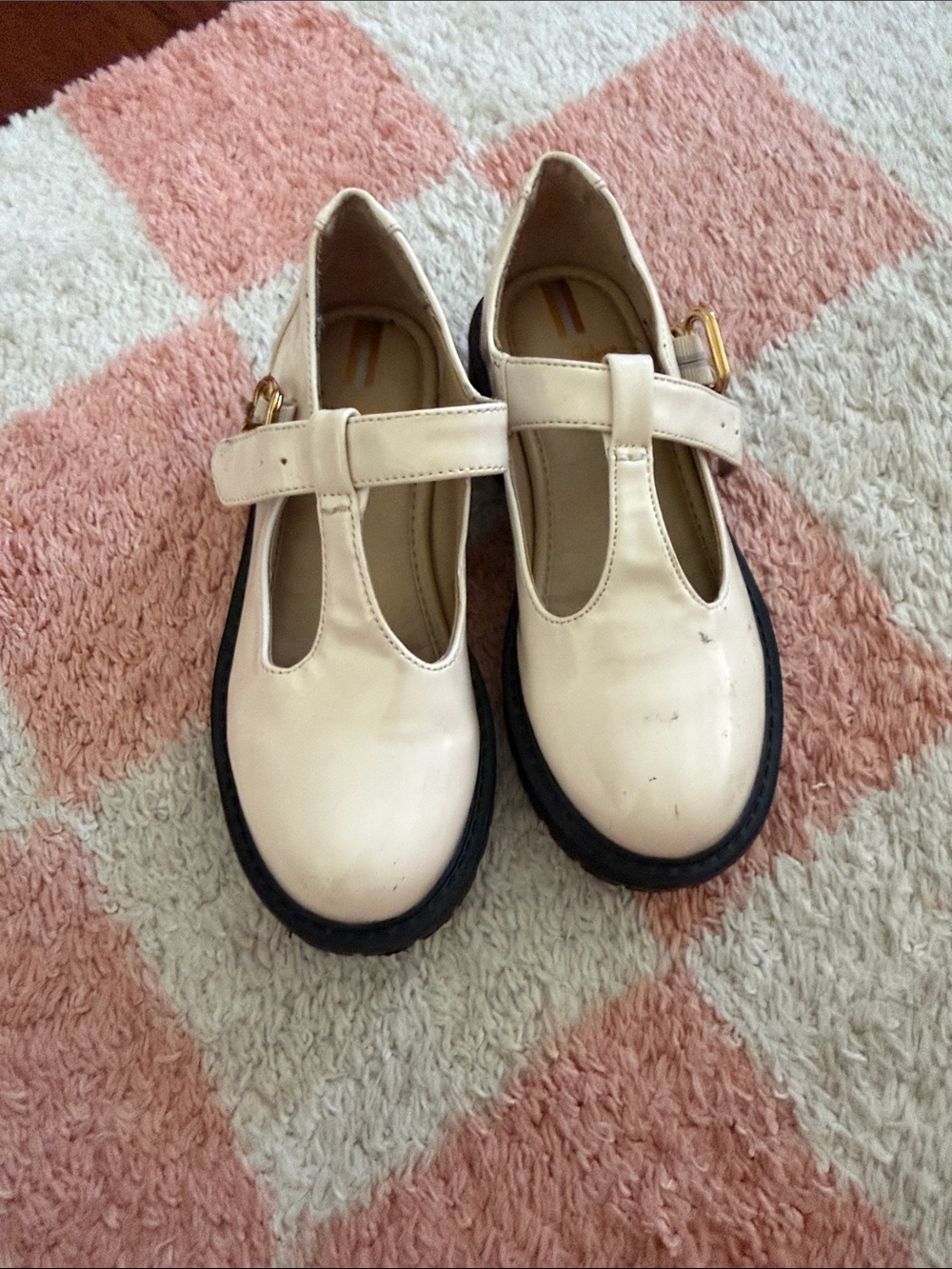 Sam Edelman Girls' Cream T-Strap Mary Jane Shoes with Black Sole